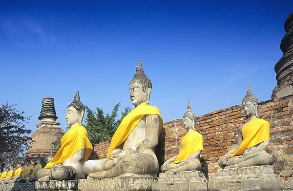 Thailand, Wat Yai Chai Mongkol, View of Boddhistava Statues; Sukhothai Historical Park