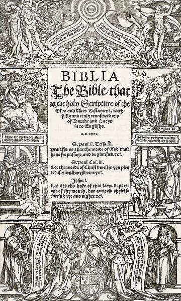 Title Page Of The Coverdale Bible Printed 1535. From The National And Domestic History Of England By William Aubrey Published London Circa 1890