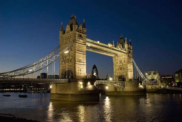 Tower Bridge Illuminated At Night, London, England, Uk