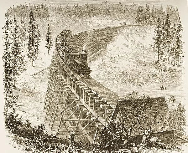 Trestle Bridge Of The Central Pacific Railroad In The 1870S. From American Pictures Drawn With Pen And Pencil By Rev Samuel Manning Circa 1880
