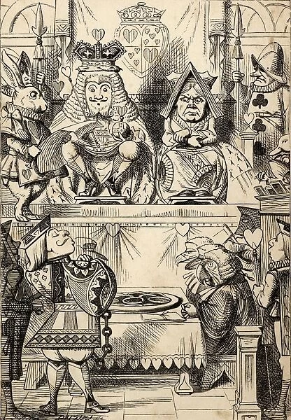 The Trial Of The Knave Of Hearts With The King And Queen Of Hearts Above Illustration By John Tenniel From The Book Alicess Adventures In Wonderland By Lewis Carroll Published 1891