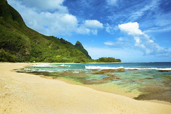 Tunnels Beach And The Rugged Coastline Of A Hawaiian Island; Kauai, Hawaii, United States Of America