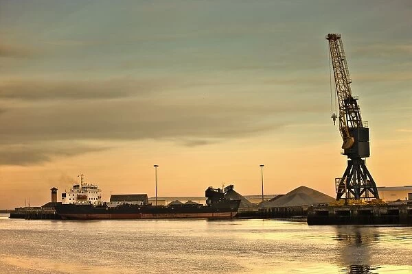 Tyne And Wear, Sunderland, England; Crane At A Shipping Dock