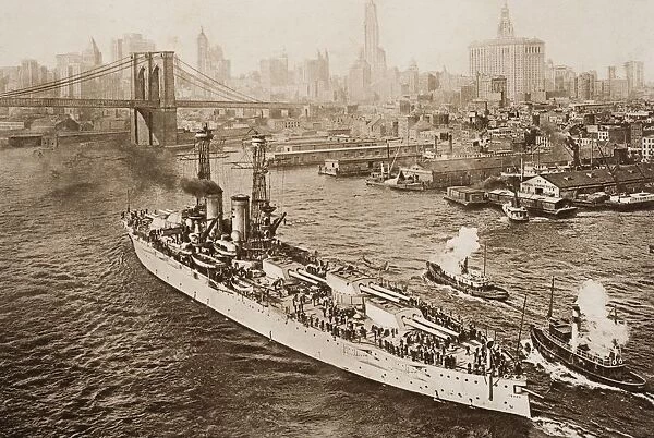 The United States Battleship, Texas, Setting Out From New York Harbour, From The Book The Outline Of History By H. G. Wells Volume 2, Published 1920