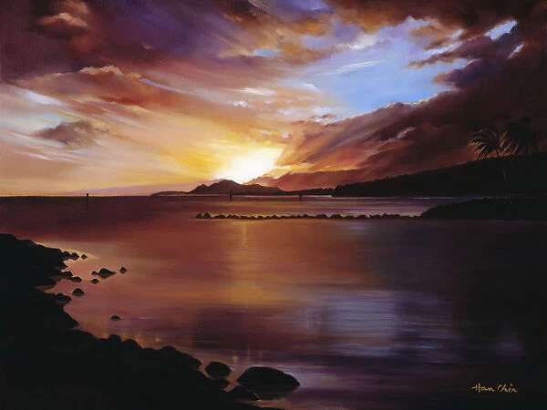 USA, Hawaii Islands, Oahu, Landscape Of Sunset Over Ocean (Sunset of Hawaii Kai Oil Painting); Hawaii Kai