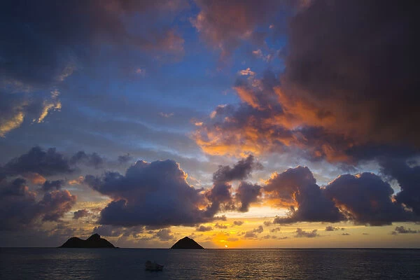 USA, Hawaii, Lanikai, Clouds At Sunrise; Mokulua Islands