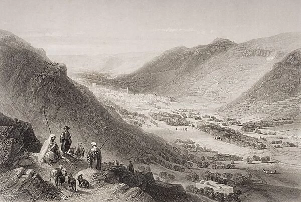 Valley Of Sichem And Nablous From Mount Gerizim, Palestine, Engraved By J. C. Bentley After W. H. Bartlett