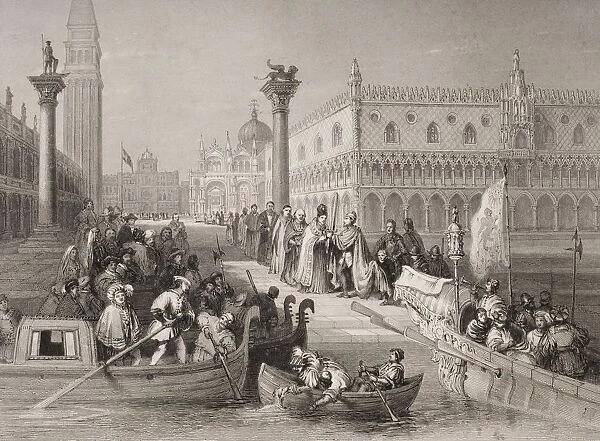 Venice, Italy The Embarkation Of The Doge. Engraved By Challis After Basfano