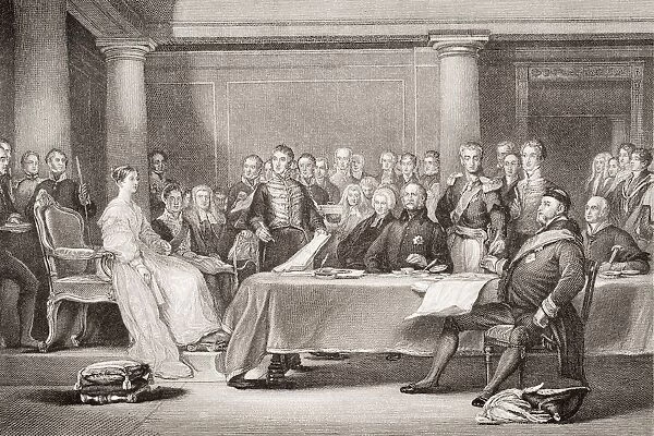 Victorias First Council. Kensington Palace 21 June 1837. Engraved By F Fraenkel After Sir David Wilkie. From The Book 'Illustrations Of English And Scottish History'Volume Ii