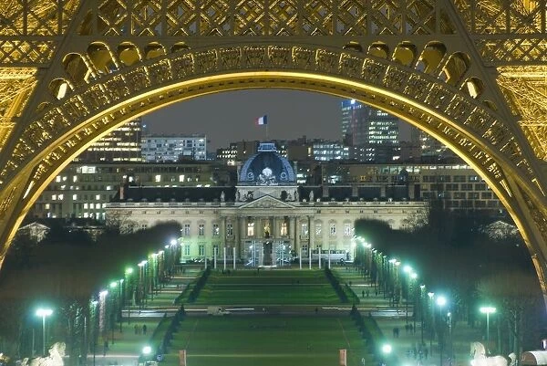 View At Night From The Palais De Chaillot To The Eiffel Tower And The Ecole Militaire Behind