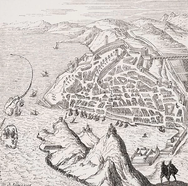 View And Plan Of Marseilles And Its Harbour In The 16Th Century After Copperplate In Theatre Des Citez Du Monde