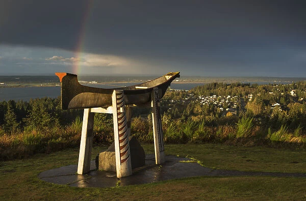 View Of A Rainbow Coming Out Of The Storm Clouds From Coxcomb Hill; Astoria, Oregon, United States Of America