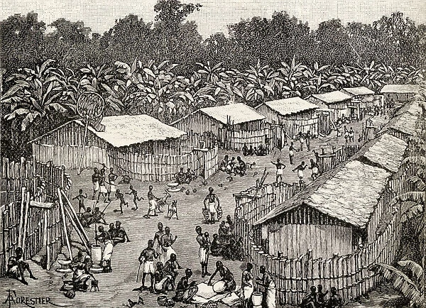 View Of Utiri Village, Tanzania, Africa During Sir Henry Morton Stanleys Emin Pasha Relief Expedition In Africa 1886 To 1889. From In Darkest Africa By Henry M. Stanley Published 1890
