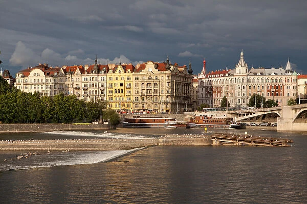 From the Vltava River, a view of The Old Town in Prague