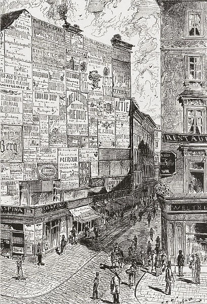 A Wall Of Advertisements On A Street In Vienna, Austria In The 19Th Century. From Pictures From The German Fatherland Published C. 1880