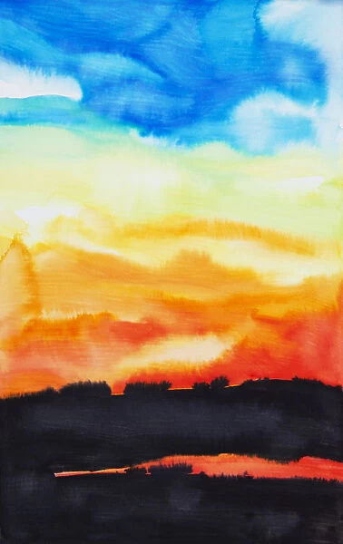 Watercolor Painting Of A Lake Of Fire