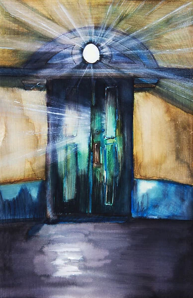 Watercolor Painting Of An Opening Door Filled With Light