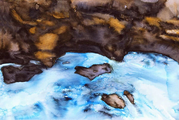 Watercolour Painting Of Water Flowing Over Rocks