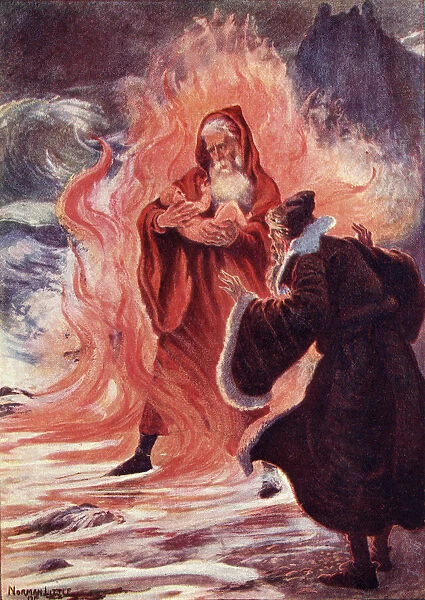 And Down The Wave And In The Flame Was Borne A Naked Babe, And Rode To Merlins Feet. Title Of Coloured Illustration From The Book The Gateway To Tennyson Published 1910