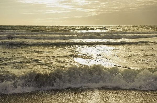 Waves Of The Ocean At Sunset; Tarifa, Cadiz, Andalusia, Spain
