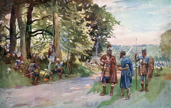 A Wayside Halt During A Roman Legions March On The Long Straight Roman Road Near Old Sarum, England. From The Illustrated London News, Christmas Number, 1933
