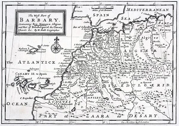 The West Part Of Barbary Containing Fez Marocco Algier And Part Of Biledulgerid The Canary Islands Etc. Map From Circa 1720 By Hermann Moll