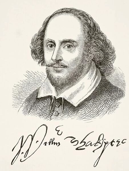 William Shakespeare 1564 To 1616. English Poet Playwright Dramatist And Actor. Portrait And Signature. From The National And Domestic History Of England By William Aubrey Published London Circa 1890