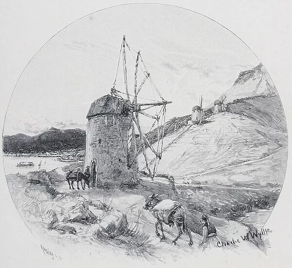 Windmills, Ithaca, Ionian Islands, Greece, By Charles William Wyllie (1859-1923) From The Picturesque Mediterranean Circa 1890