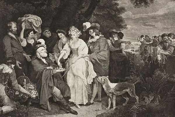 The WinterA┼¢S Tale. Act Iv. Scene Iii. Before The ShepherdA┼¢S Cottage. Florizel, Perdita, Shepherd, Clown, Mopsa, Dorcas, Servants, Polixenes And Camillo Disguised. From The Boydell Shakespeare Gallery Published Late 19Th Century. After A Painting By Francis Wheatley