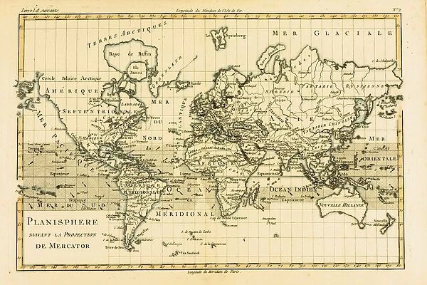 World Map, Circa. 1760. From 'Atlas De Toutes Les Parties Connues Du Globe Terrestre 'By Cartographer Rigobert Bonne. Published Geneva Circa. 1760