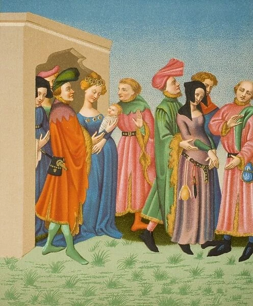 A Young MotherA┼¢S Retinue. Parisien Costumes At End Of 14Th Century. 19Th Century Copy Of Miniature From Latin Terence Owned By King Charles Vi