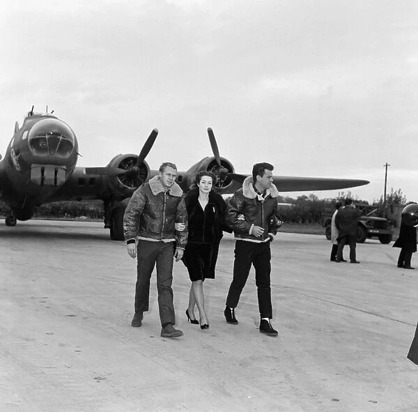 Actors Steve McQueen (left), Robert Wagner and Shirley Anne Field filming the War Lover