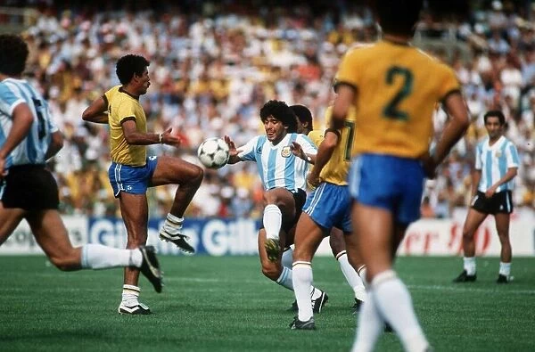 Argentina v Brazil World Cup 1982 football Maradona and Cerezo (left