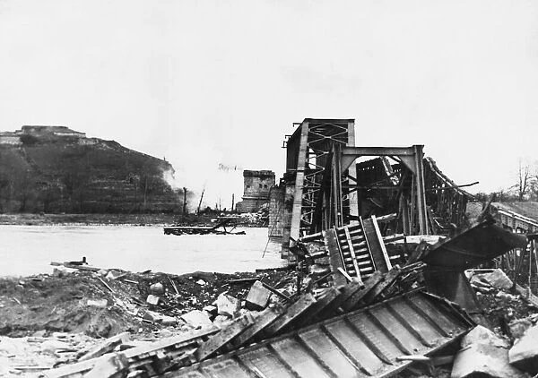 Bridge across the Rhine at the German town of Breisach during the Second World War