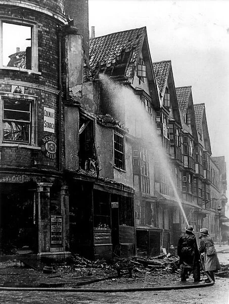 Bristol, Firefighters in King Street during the Bristol Blitz. 1940  /  41