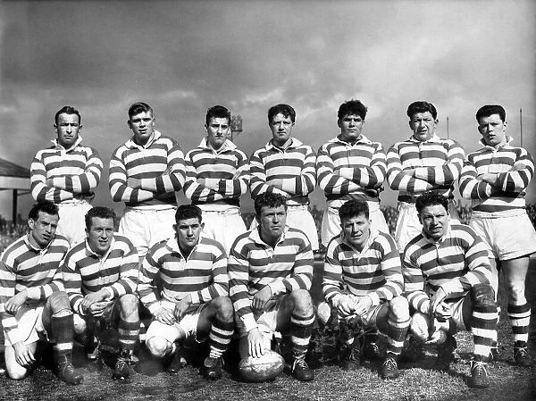 Leigh Rugby League team pose for a group photograph. They are Back row L-R: Clarke