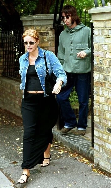 Liam Gallagher Oasis singer August 1999 and wife Patsy Kensit leaving his London