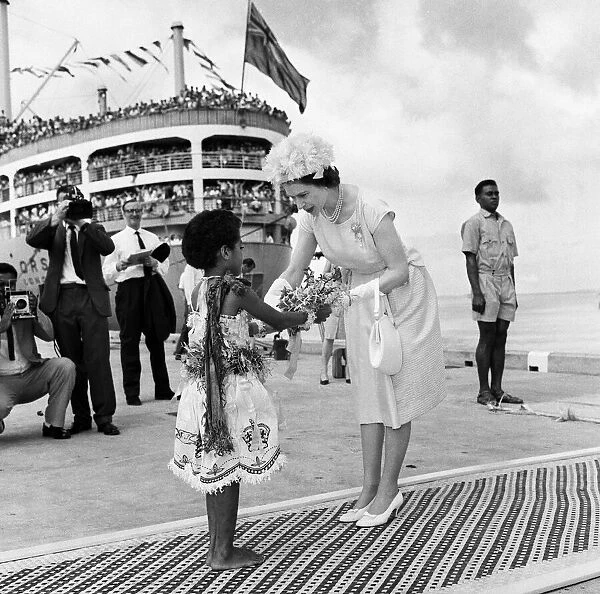 Queen Elizabeth II arrives in Suva, Fiji from the Royal yacht