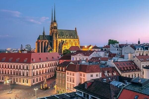 Brno, Czech Republic. Aerial cityscape image of Brno, second largest city in Czech Republic with the Cathedral of St. Peter and Paul at summer sunset
