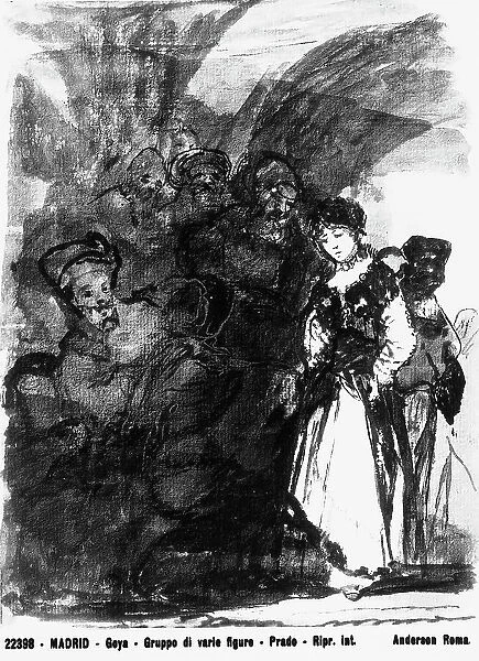 Group of various figures, drawing by Goya, in the Prado Museum in Madrid
