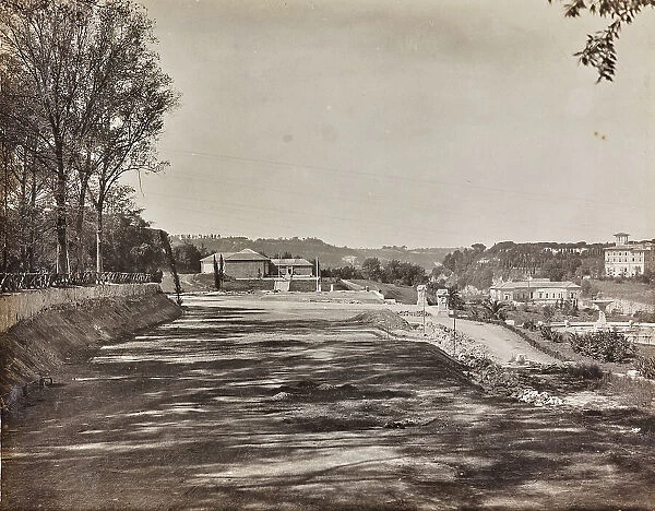 View of Valle Giulia in Rome from the park of Villa Borghese before the creation of the Italian garden. In the distance on the left you can see the US Pavilion realized on the occasion of the Universal Exhibition for the Fifties of the Unity of Italy of 1911