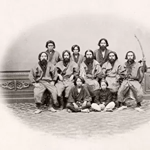 19th century vintage photograph - group of Ainu Aino, indigenous people from Hokkaido
