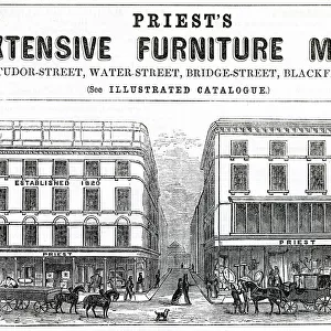 Advert for Priests furniture shops, London 1851