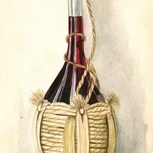 Artwork by Florence Auerbach, flask of red wine