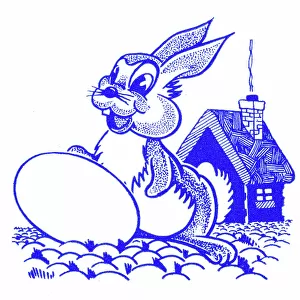 Cartoon style rabbit with egg - 1950s printer's block