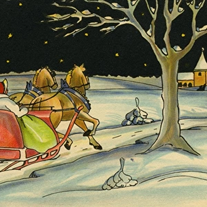Couple on horse drawn sleigh