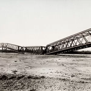 Earthquake damage in Japan c. 1890, collapsed bridge