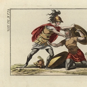 Two Etruscan warriors in mortal combat with daggers