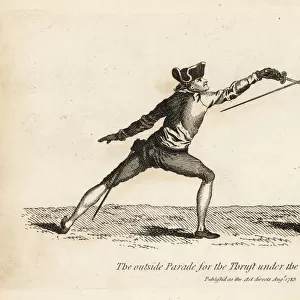 Gentleman fencer in the position of the Thrust in Seconde