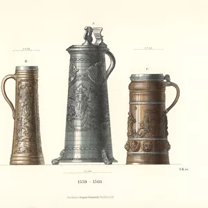 German pewter jugs and tankards from the later 16th century